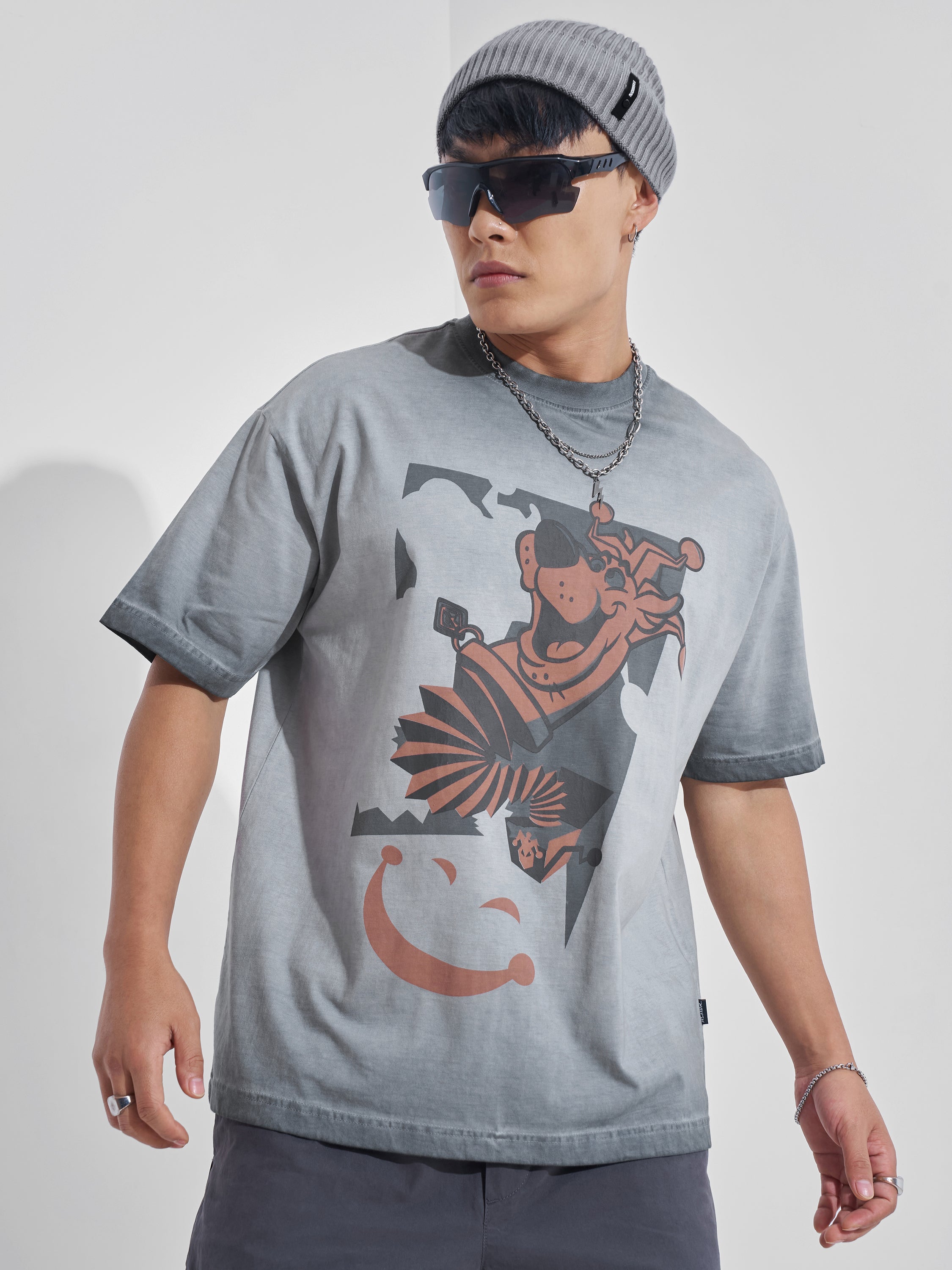 WB By Highlander Men Black Scooby Doo Printed Round Neck Oversized Fit T-Shirt - Black - Image 1