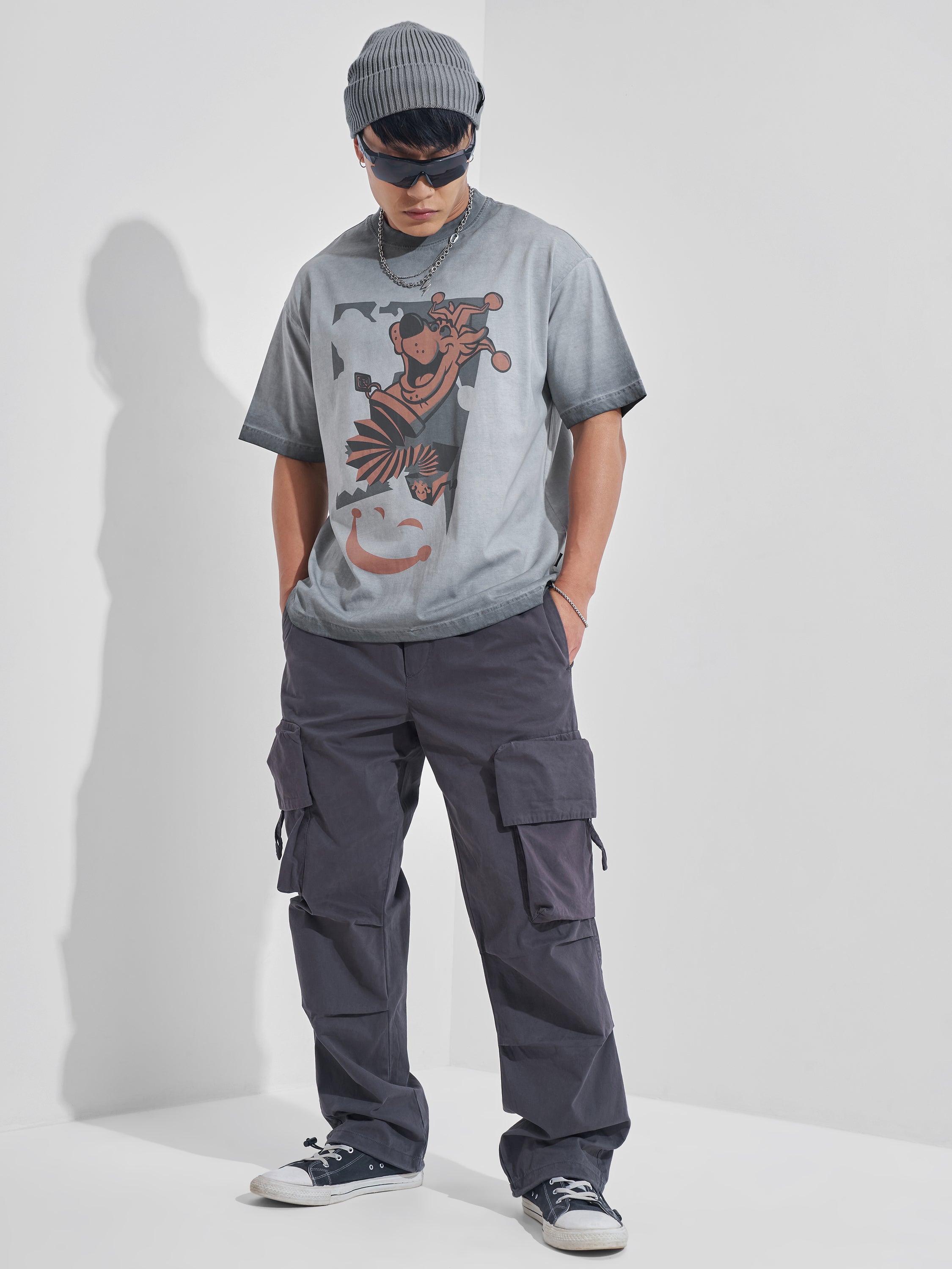 WB By Highlander Men Black Scooby Doo Printed Round Neck Oversized Fit T-Shirt - Black - Image 2