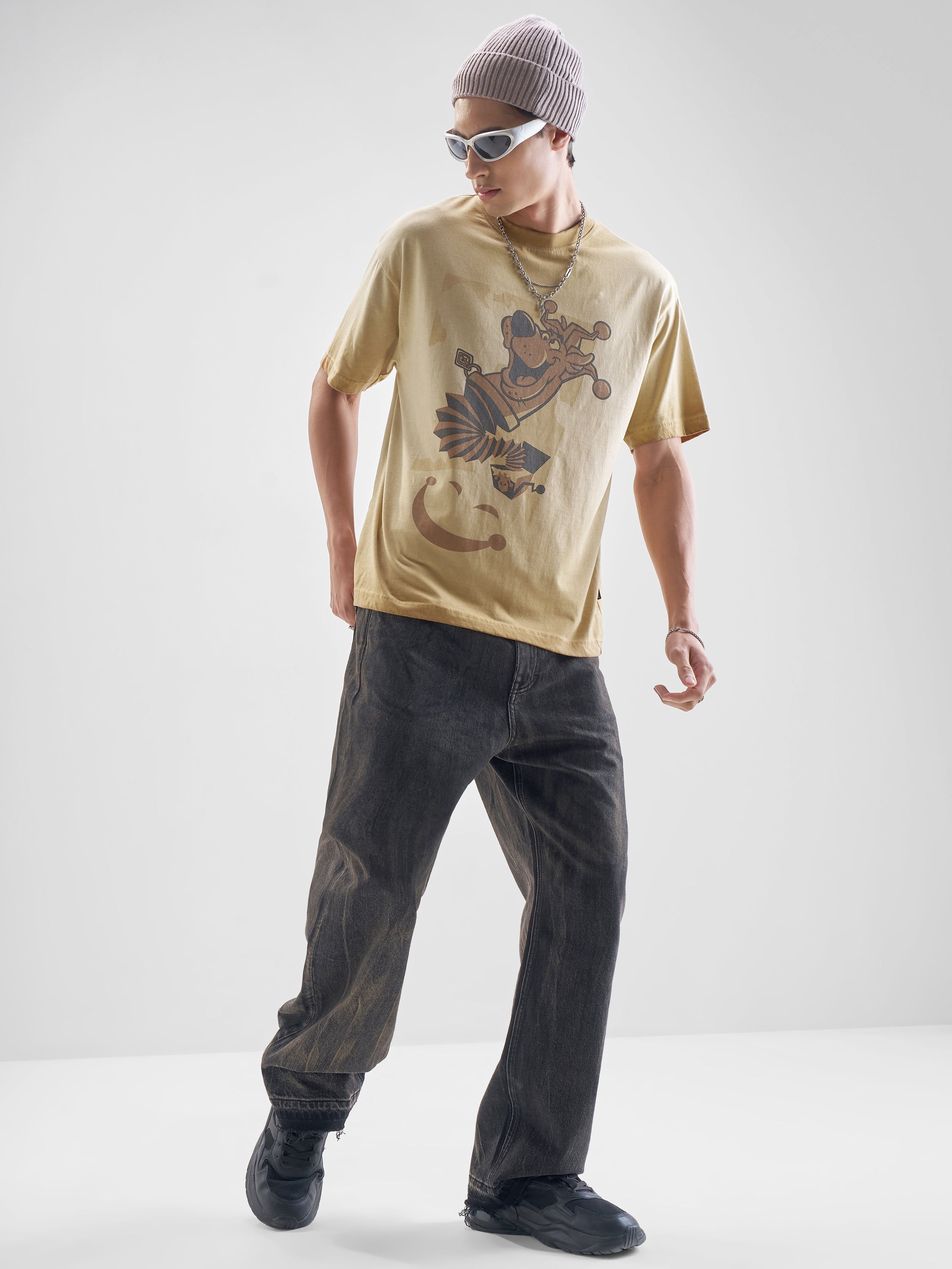 WB By Highlander Men Brown Scooby Doo Printed Round Neck Oversized Fit T-Shirt - Brown - Image 2