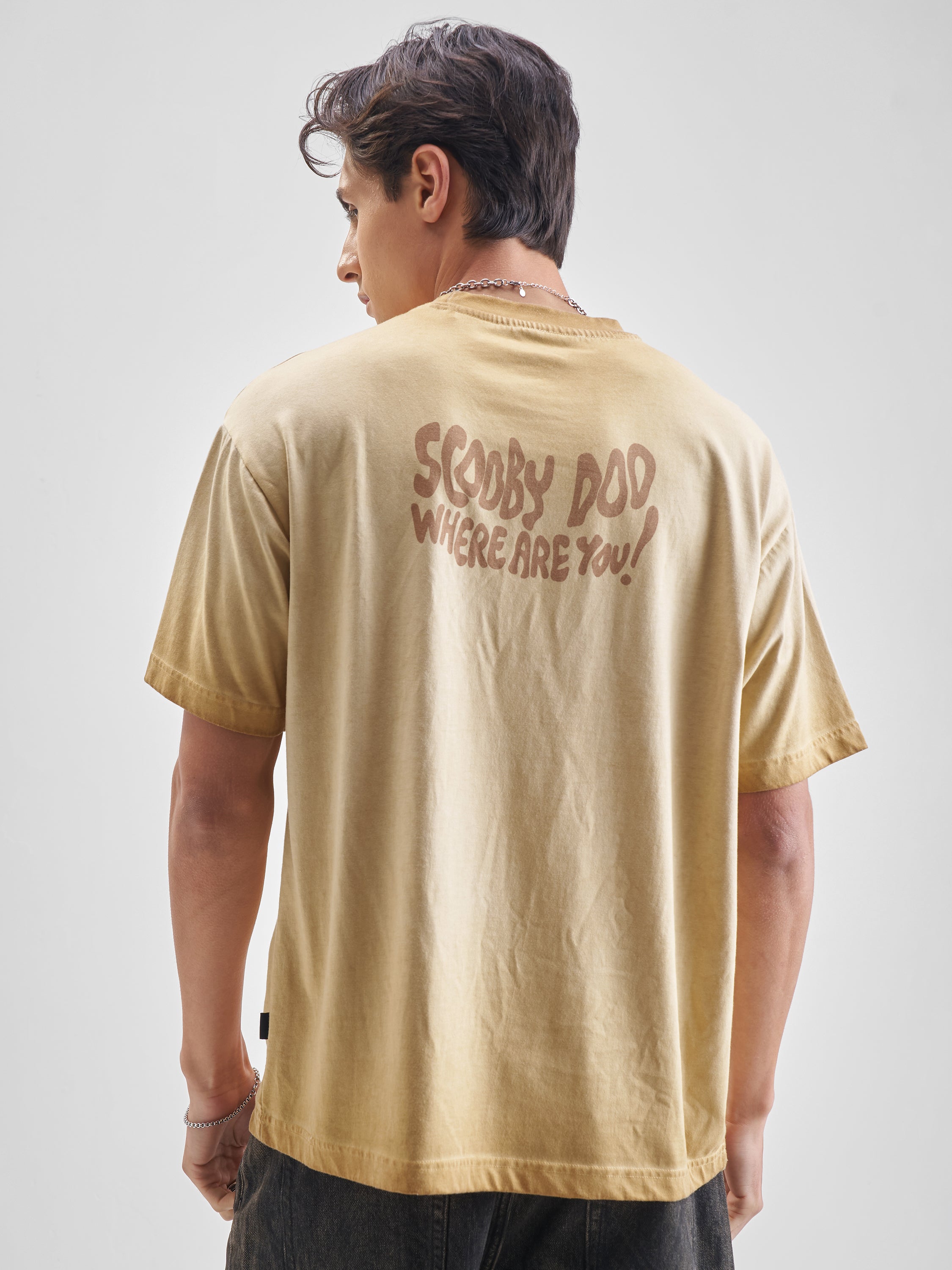 WB By Highlander Men Brown Scooby Doo Printed Round Neck Oversized Fit T-Shirt - Brown - Image 3
