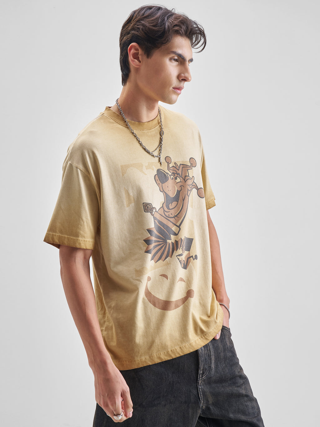 WB By Highlander Men Brown Scooby Doo Printed Round Neck Oversized Fit T-Shirt - Brown - Image 6