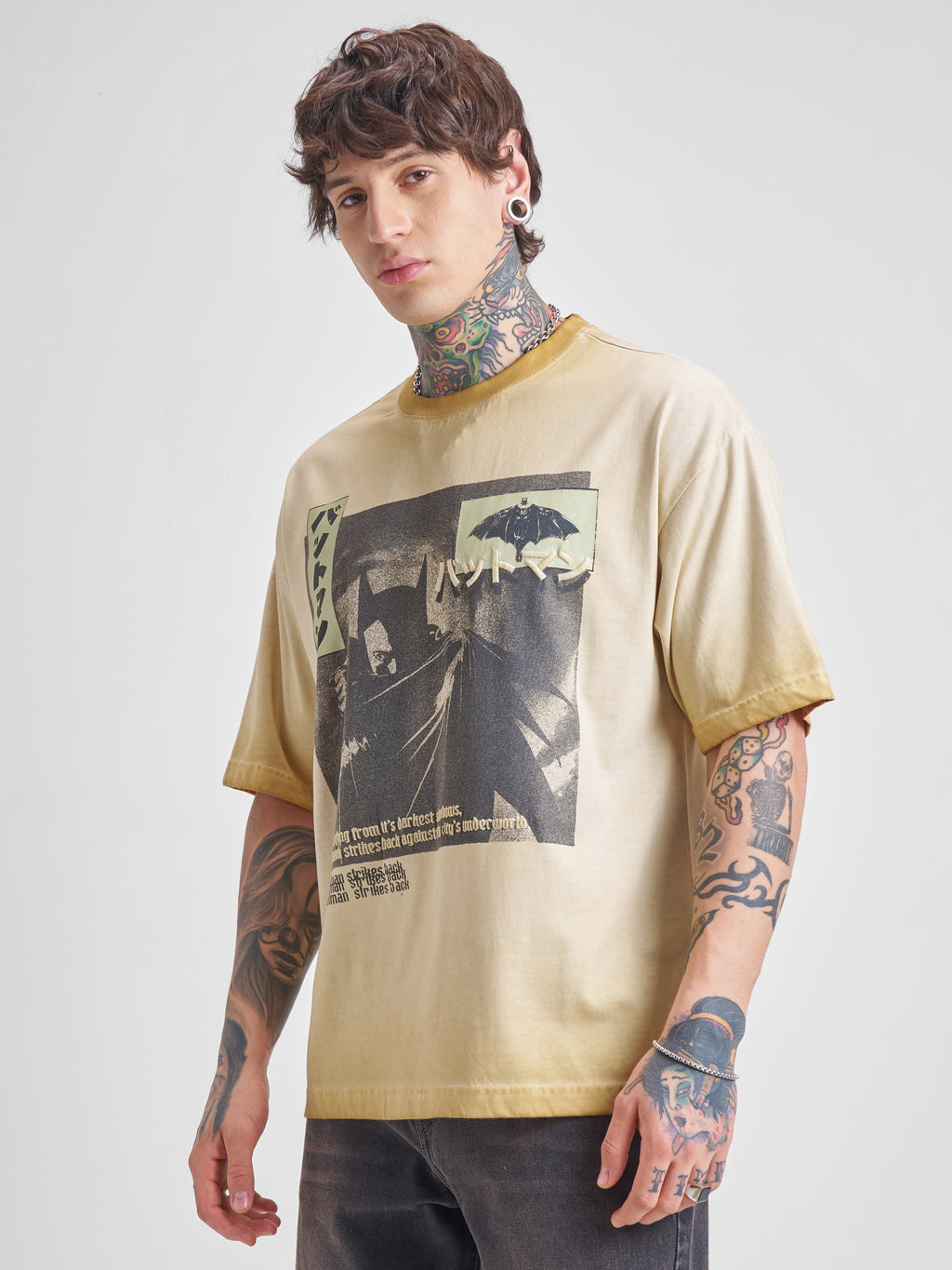 DC By Highlander Men Brown Batman Printed Round Neck Oversized Fit T-Shirt - Brown - Image 4