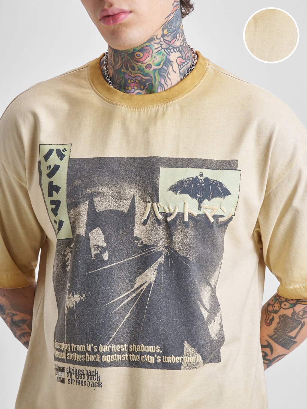 DC By Highlander Men Brown Batman Printed Round Neck Oversized Fit T-Shirt - Brown - Image 5