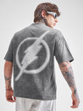 DC By Highlander Men Grey Flash Printed Round Neck Oversized Fit T-Shirt - Grey - Image 1