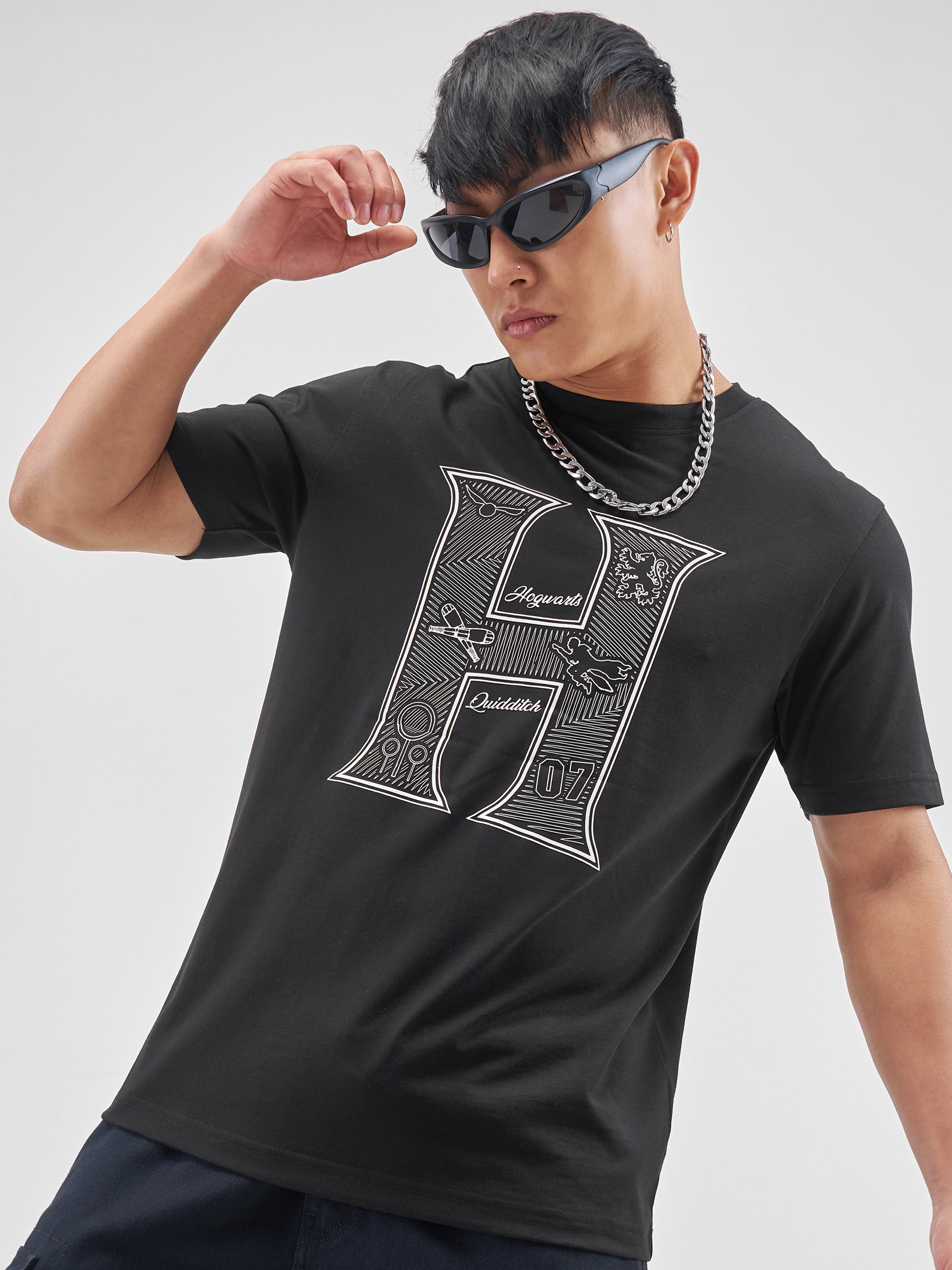 WB By Highlander Men Black Harry Potter Printed Round Neck Regular Fit T-Shirt - Black - Image 1