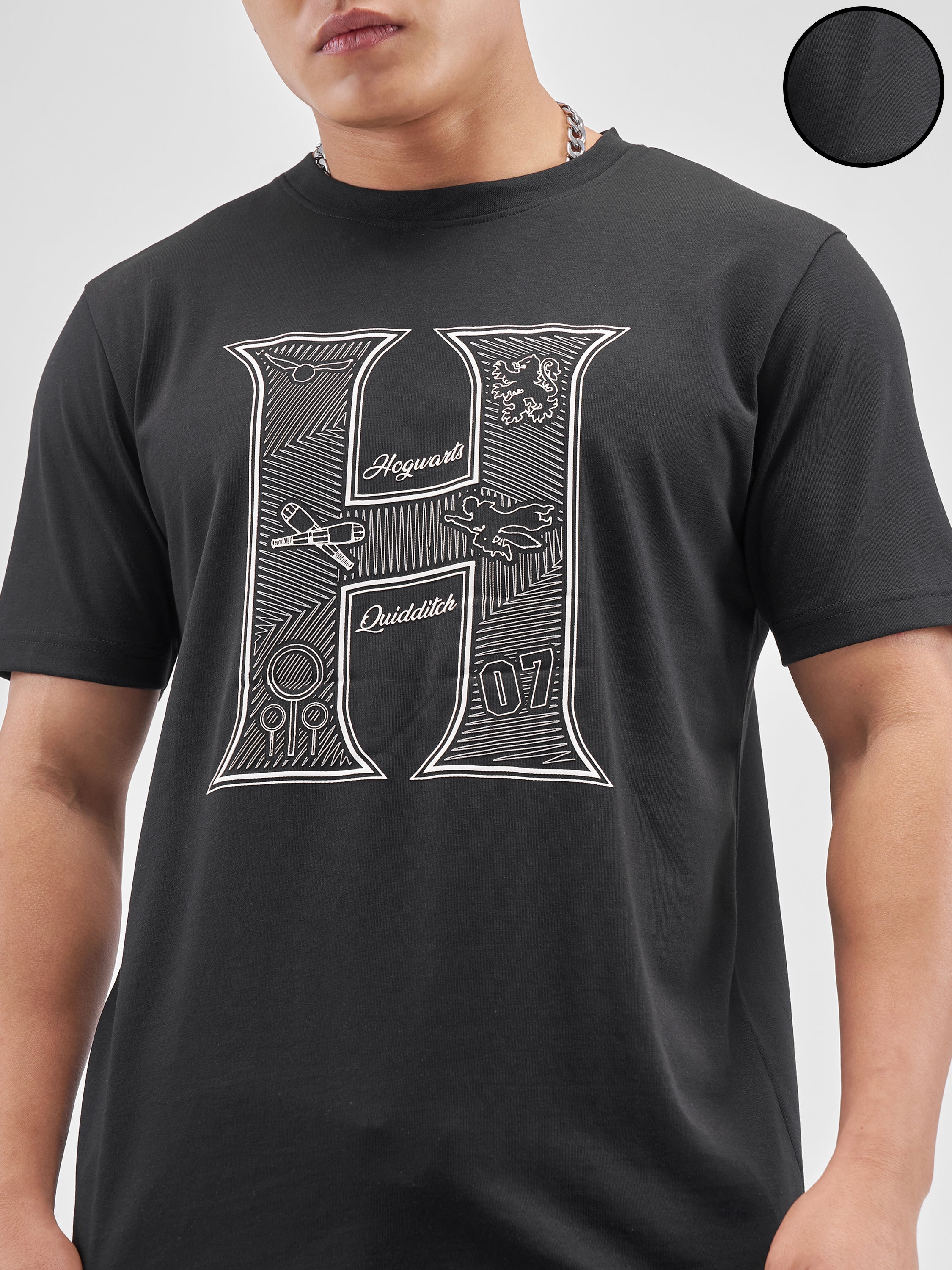 WB By Highlander Men Black Harry Potter Printed Round Neck Regular Fit T-Shirt - Black - Image 5
