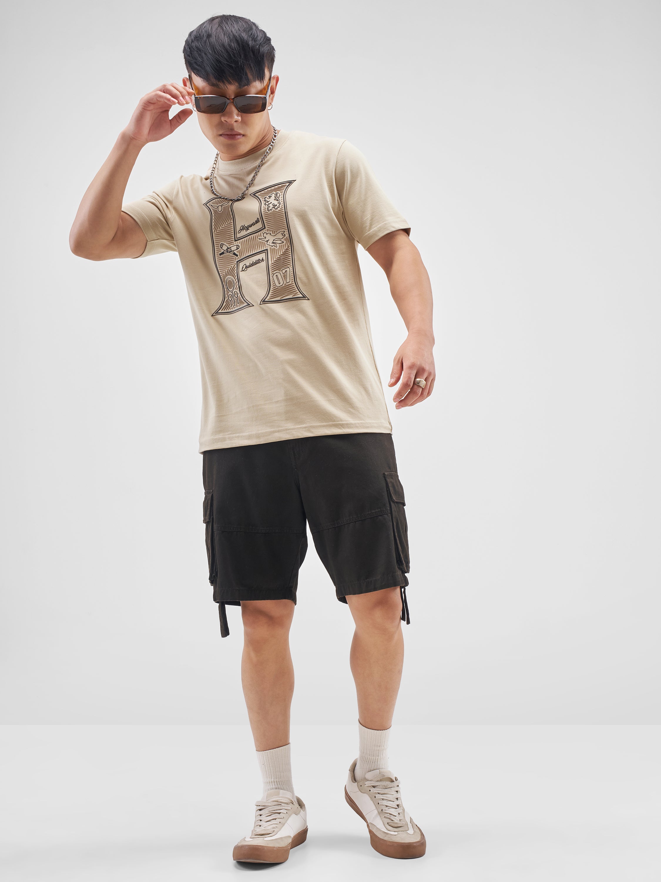 WB By Highlander Men Beige Harry Potter Printed Round Neck Regular Fit T-Shirt - Beige - Image 2