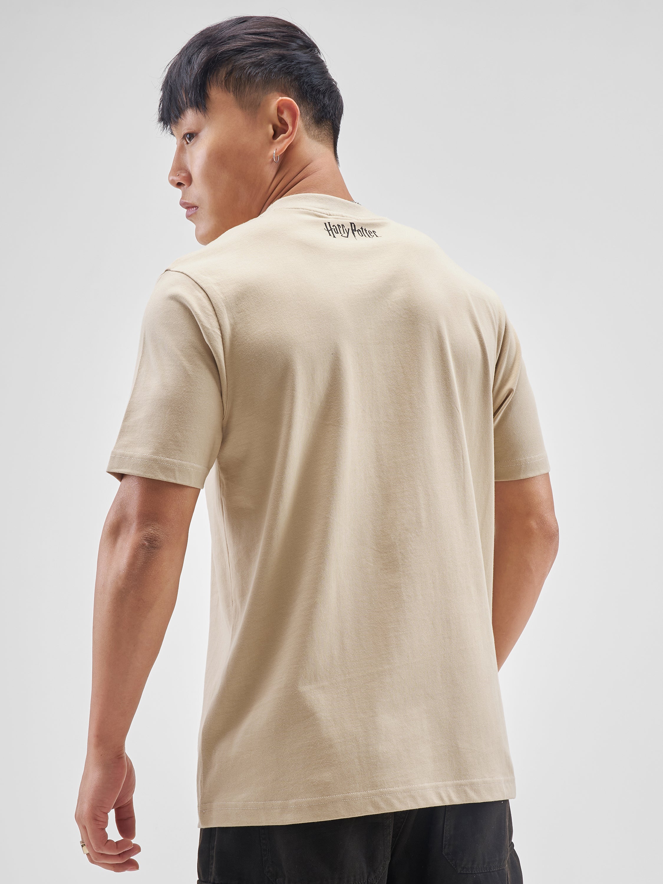 WB By Highlander Men Beige Harry Potter Printed Round Neck Regular Fit T-Shirt - Beige - Image 3