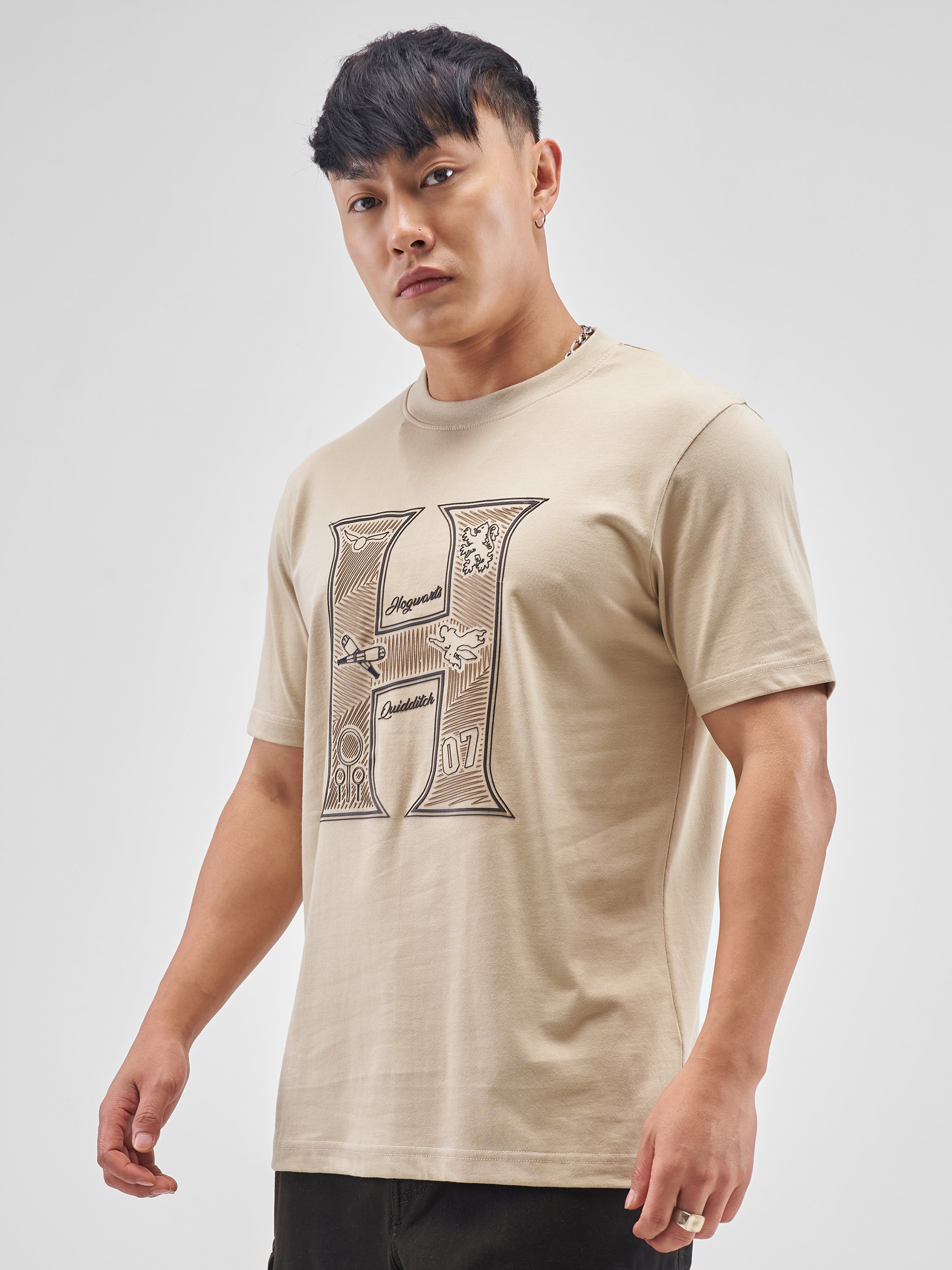 WB By Highlander Men Beige Harry Potter Printed Round Neck Regular Fit T-Shirt - Beige - Image 4