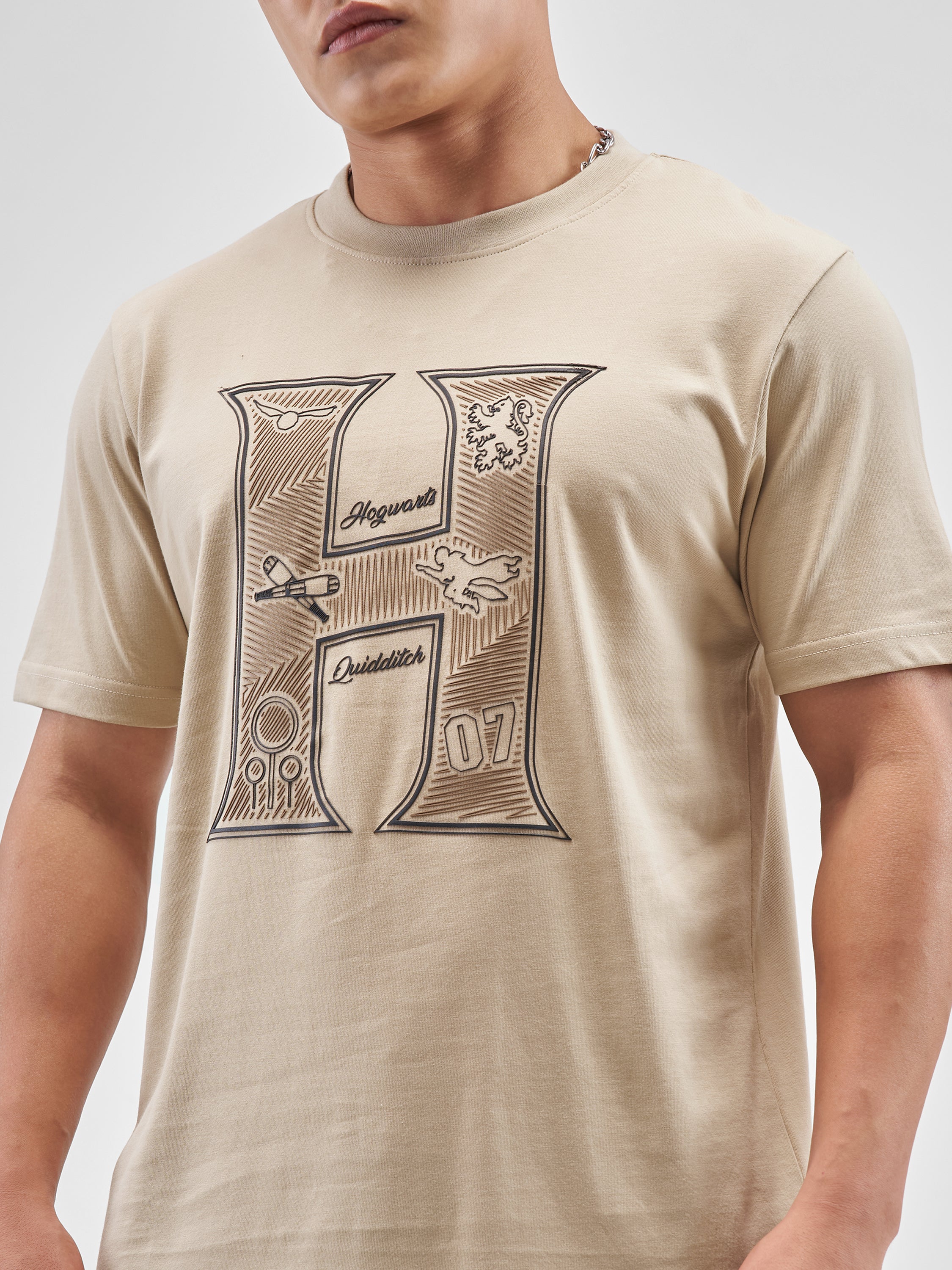 WB By Highlander Men Beige Harry Potter Printed Round Neck Regular Fit T-Shirt - Beige - Image 5