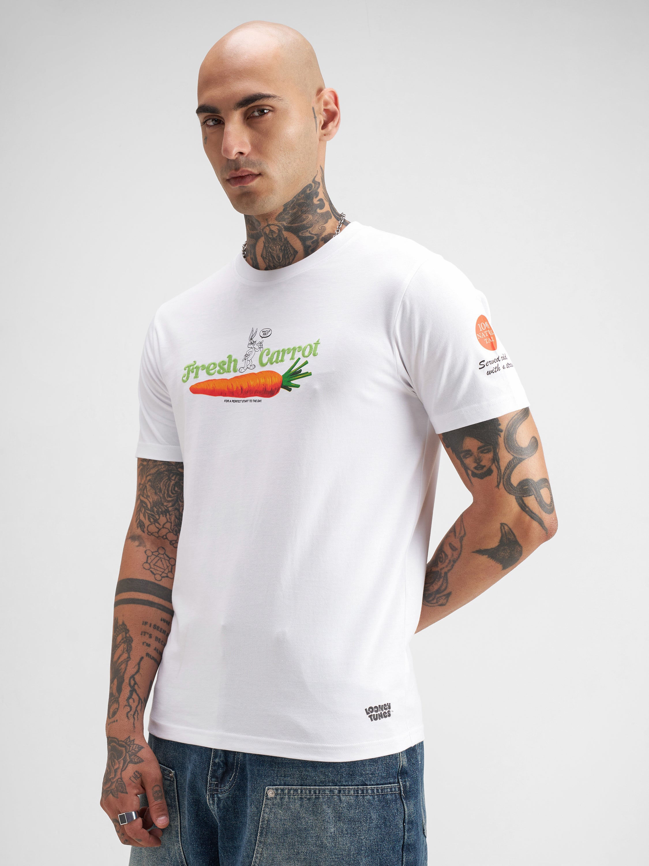 WB By Highlander Men White Bugs Bunny Printed Round Neck T-Shirt