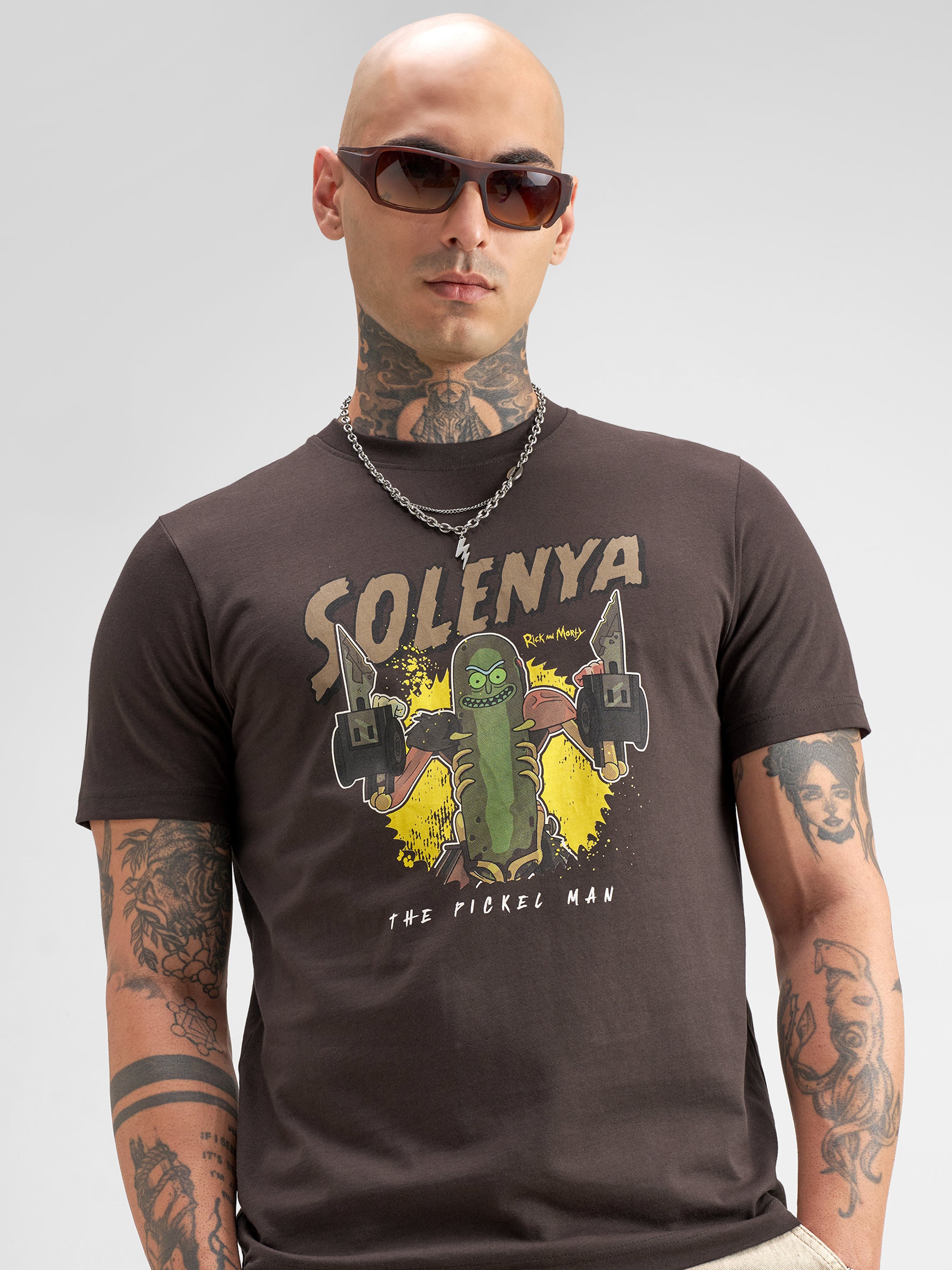 WB By Highlander Men Brown Rick And Morty Printed Round Neck T-Shirt - Brown - Image 1