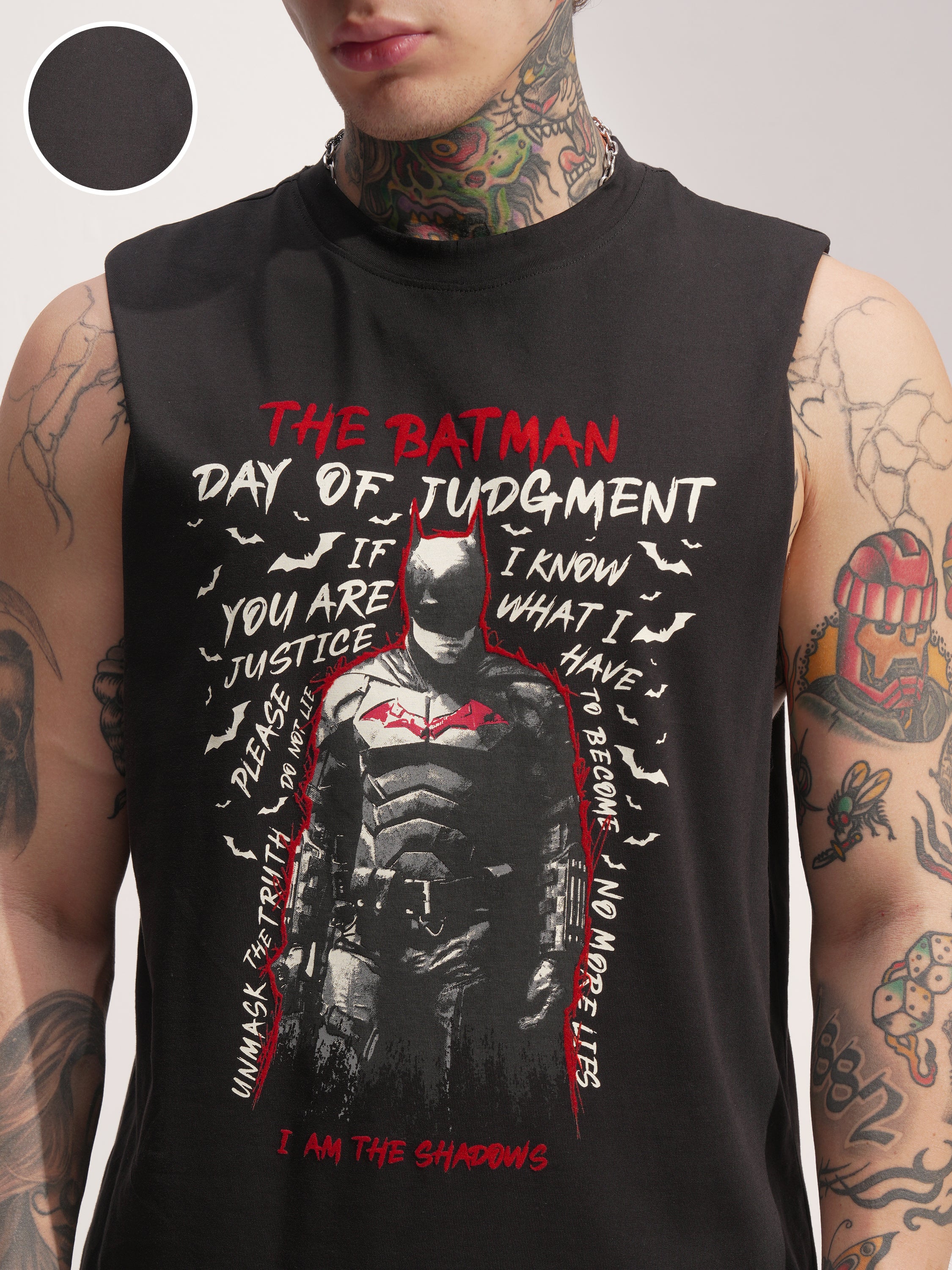 DC By Highlander Men Black Batman Printed Round Neck T-Shirt - Black - Image 5