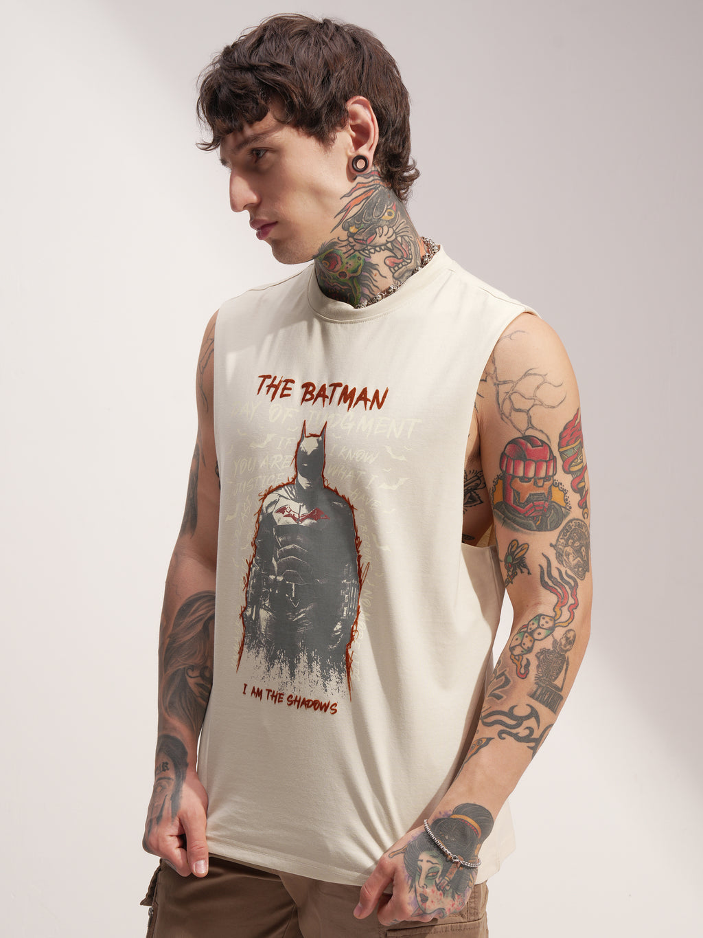 DC By Highlander Men Cream Batman Printed Round Neck T-Shirt - Cream - Image 4