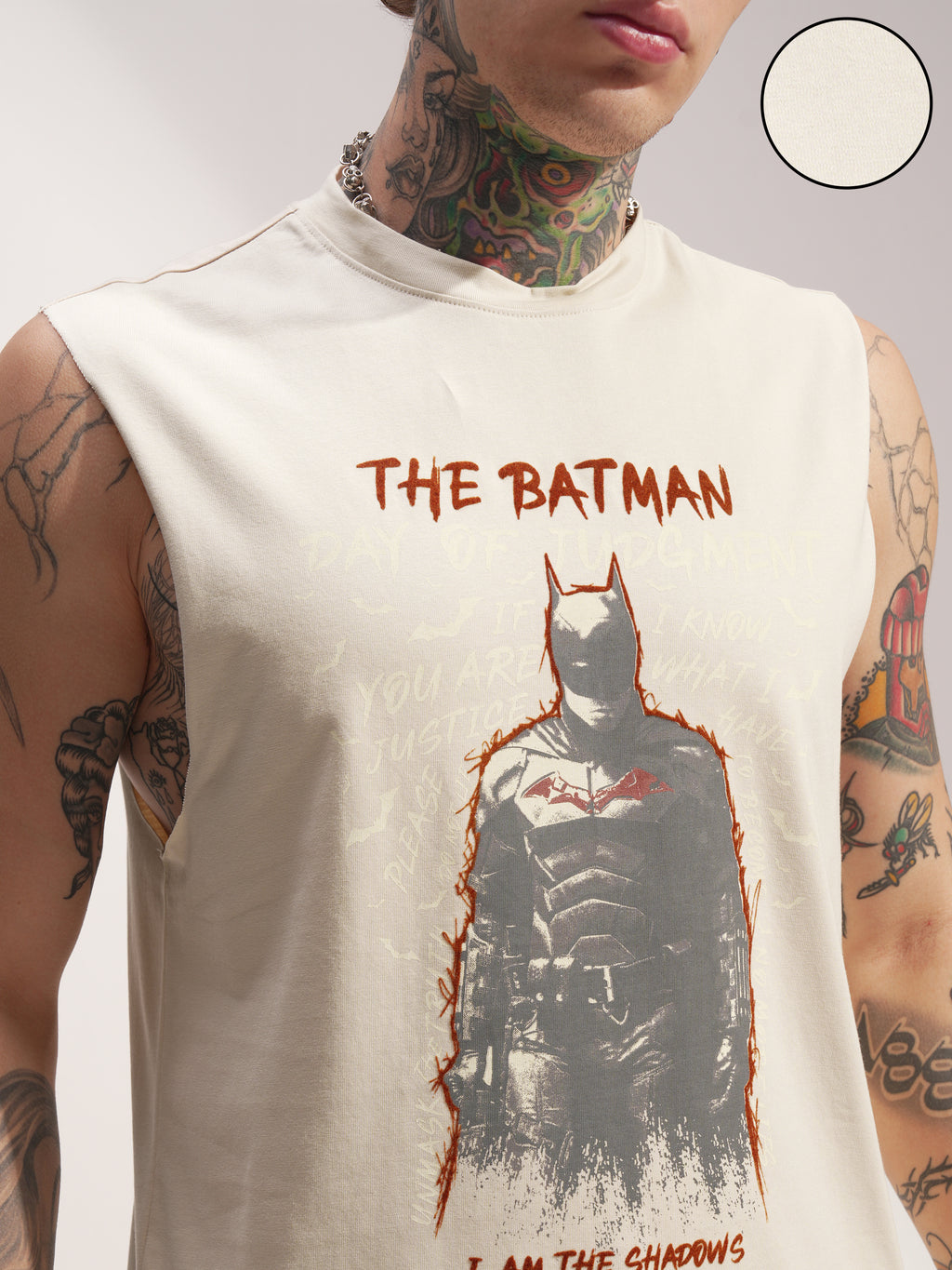 DC By Highlander Men Cream Batman Printed Round Neck T-Shirt - Cream - Image 5