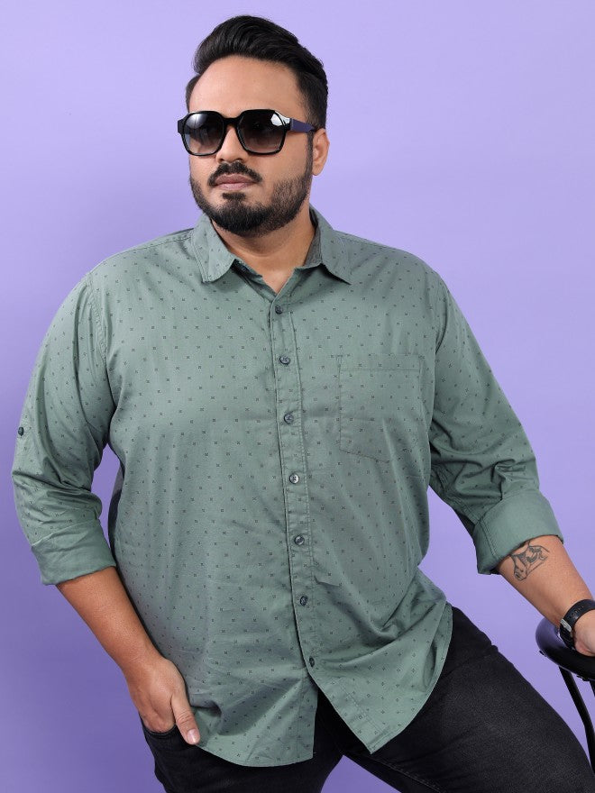 Highlander Men Green Printed Plus Size Regular Fit Casual Shirt - Green - Image 1