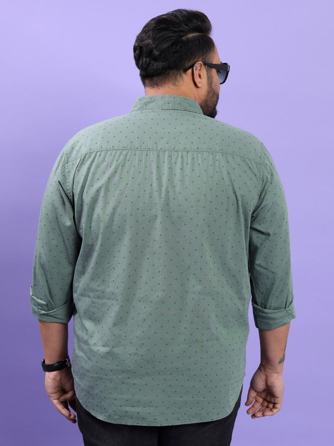 Highlander Men Green Printed Plus Size Regular Fit Casual Shirt - Green - Image 3