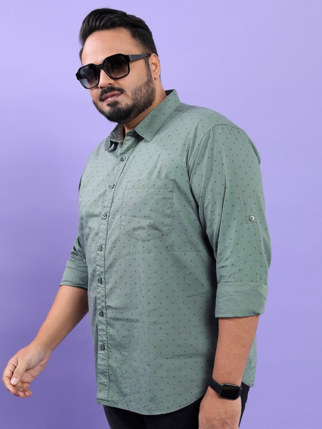 Highlander Men Green Printed Plus Size Regular Fit Casual Shirt - Green - Image 4