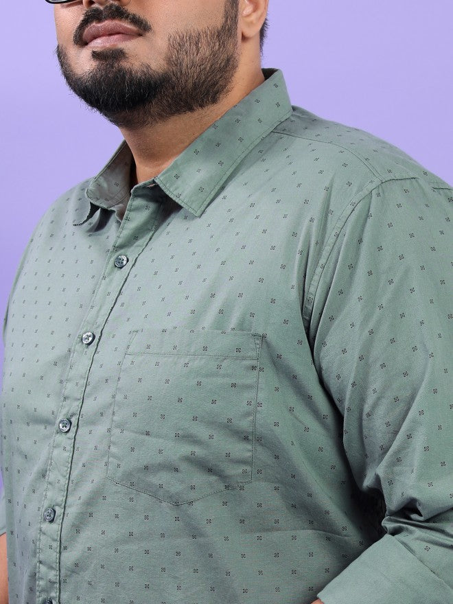 Highlander Men Green Printed Plus Size Regular Fit Casual Shirt - Green - Image 5