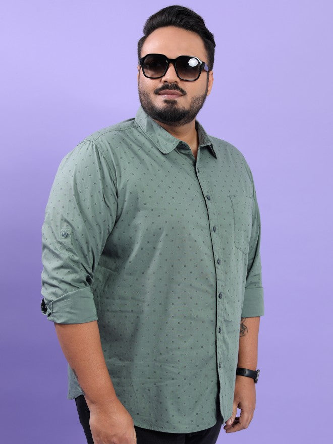 Highlander Men Green Printed Plus Size Regular Fit Casual Shirt - Green - Image 6
