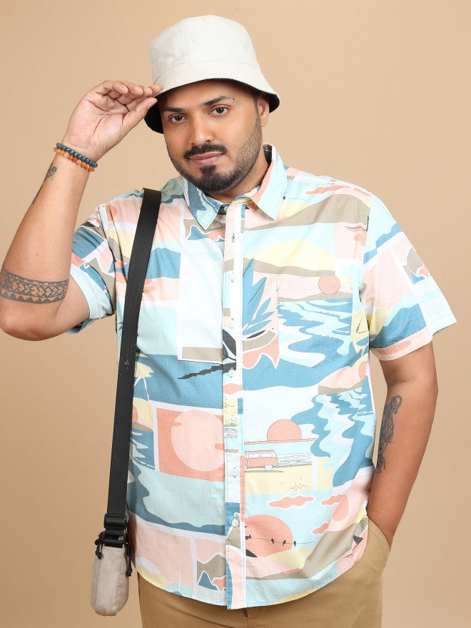 Xtra Ordinary By Highlander Men Green/Pink Regular Fit Plus Size Shirt - Green - Image 1