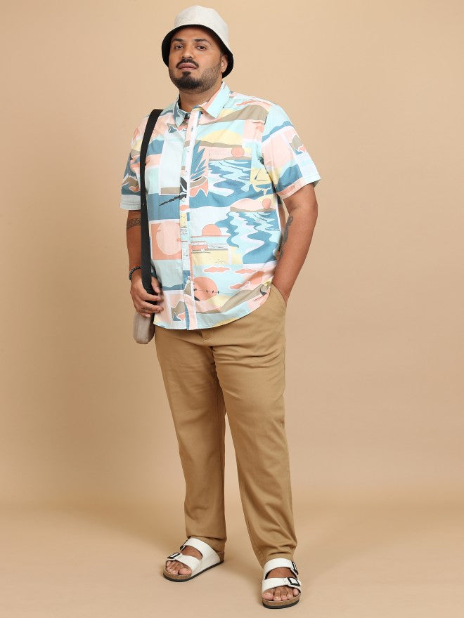 Xtra Ordinary By Highlander Men Green/Pink Regular Fit Plus Size Shirt - Green - Image 2