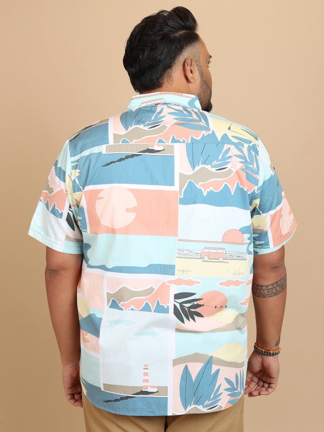 Xtra Ordinary By Highlander Men Green/Pink Regular Fit Plus Size Shirt - Green - Image 3