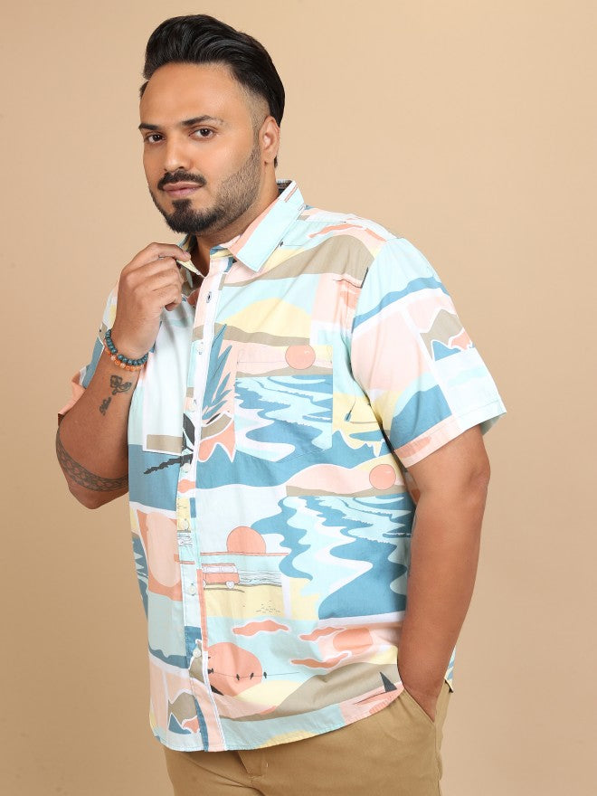 Xtra Ordinary By Highlander Men Green/Pink Regular Fit Plus Size Shirt - Green - Image 4