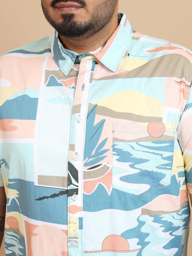 Xtra Ordinary By Highlander Men Green/Pink Regular Fit Plus Size Shirt - Green - Image 5
