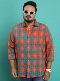 Highlander Men Orange Checked Plus Size Regular Fit Shirt - Orange - Image 1
