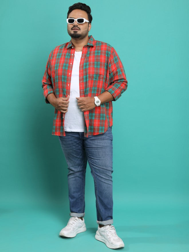 Highlander Men Orange Checked Plus Size Regular Fit Shirt - Orange - Image 2
