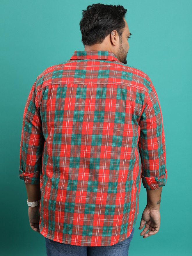 Highlander Men Orange Checked Plus Size Regular Fit Shirt - Orange - Image 3