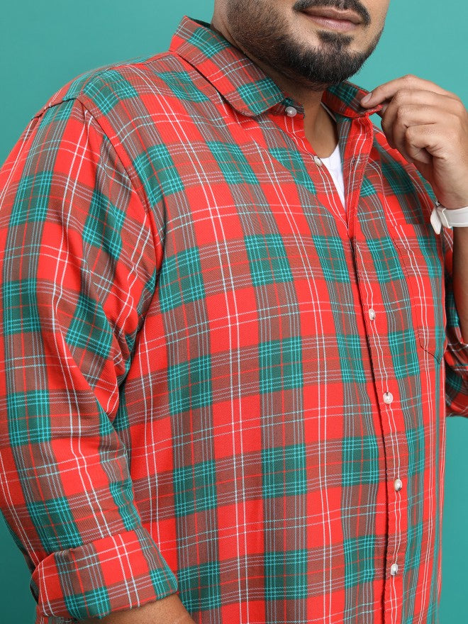 Highlander Men Orange Checked Plus Size Regular Fit Shirt - Orange - Image 5