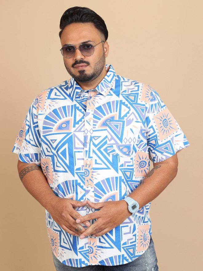 Xtra Ordinary By Highlander Men White Blue Regular Fit Plus Size Shirt - White - Image 1