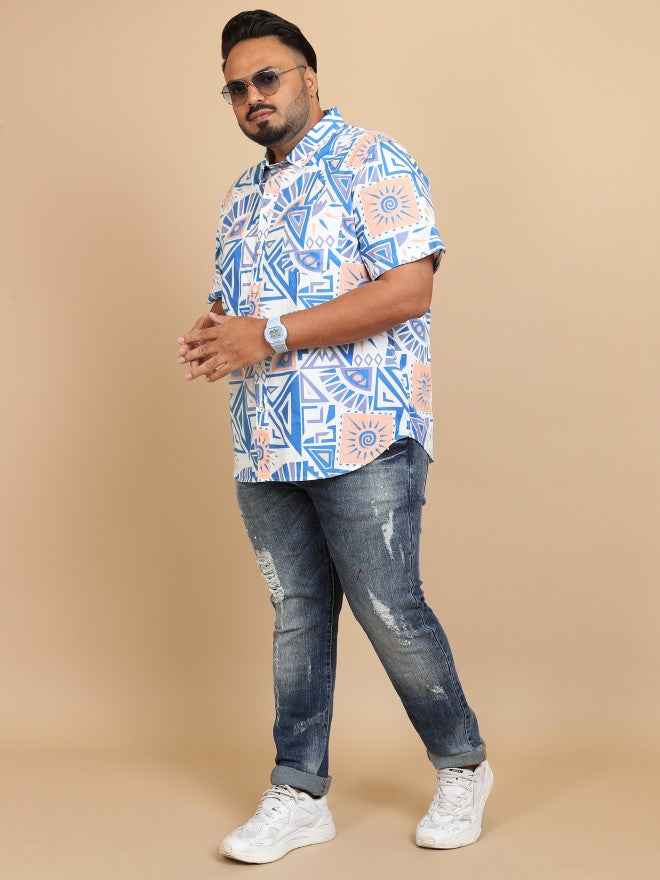 Xtra Ordinary By Highlander Men White Blue Regular Fit Plus Size Shirt - White - Image 2