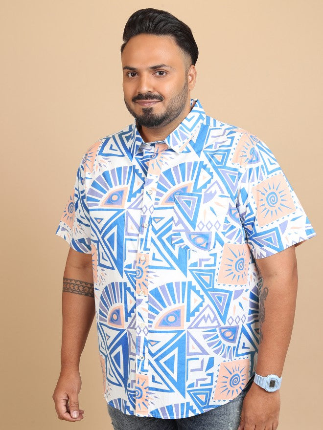 Xtra Ordinary By Highlander Men White Blue Regular Fit Plus Size Shirt - White - Image 4