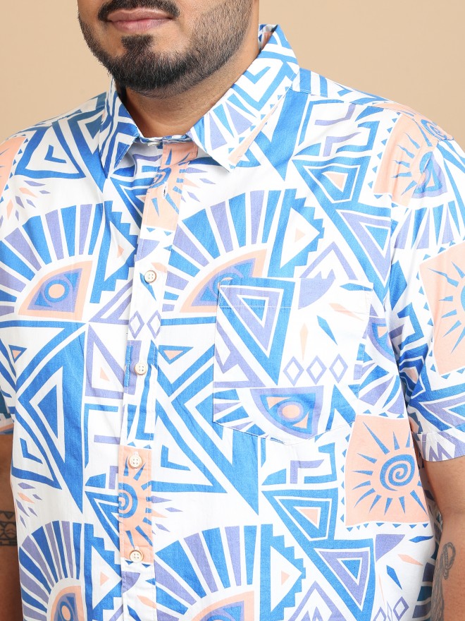 Xtra Ordinary By Highlander Men White Blue Regular Fit Plus Size Shirt - White - Image 5