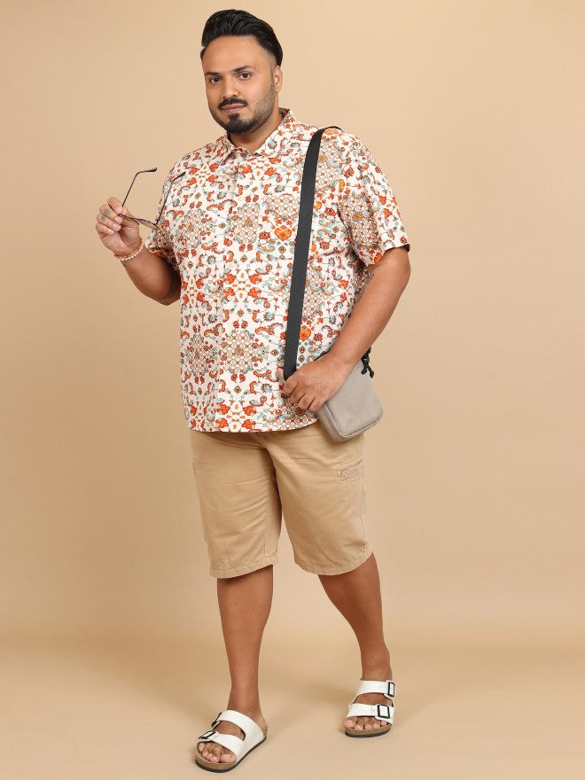 Xtra Ordinary By Highlander Men Beige/Rust Printed Regular Fit Plus Size Casual Shirt - Beige - Image 2
