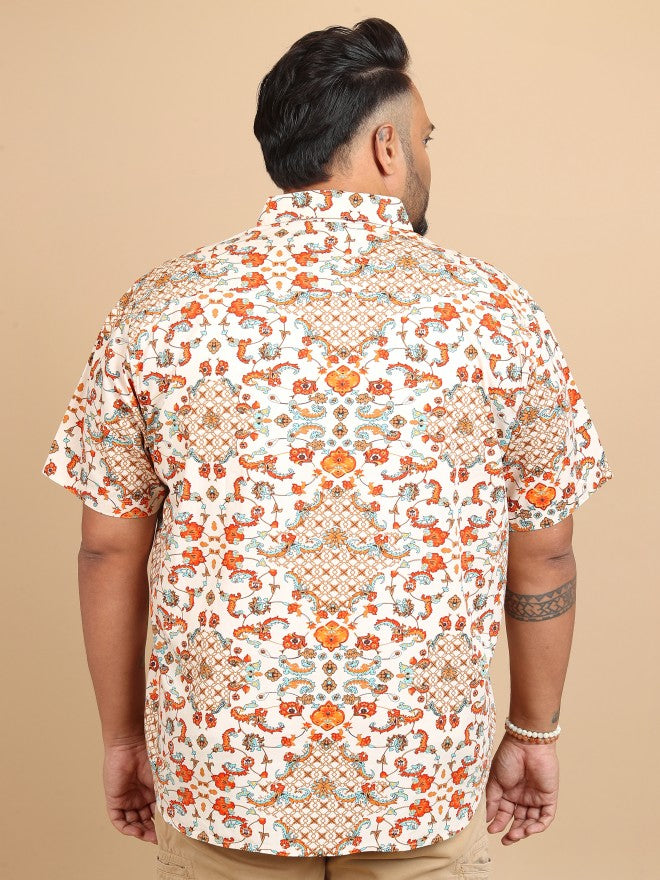 Xtra Ordinary By Highlander Men Beige/Rust Printed Regular Fit Plus Size Casual Shirt - Beige - Image 3