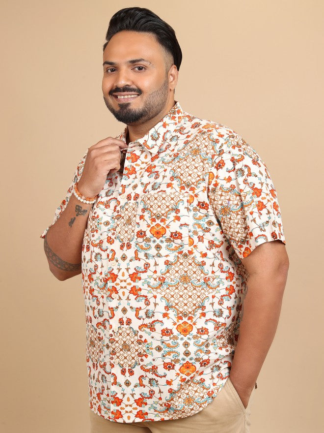 Xtra Ordinary By Highlander Men Beige/Rust Printed Regular Fit Plus Size Casual Shirt - Beige - Image 4