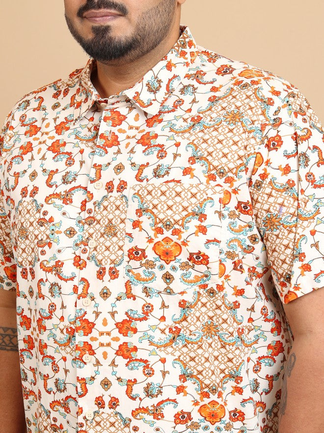 Xtra Ordinary By Highlander Men Beige/Rust Printed Regular Fit Plus Size Casual Shirt - Beige - Image 5