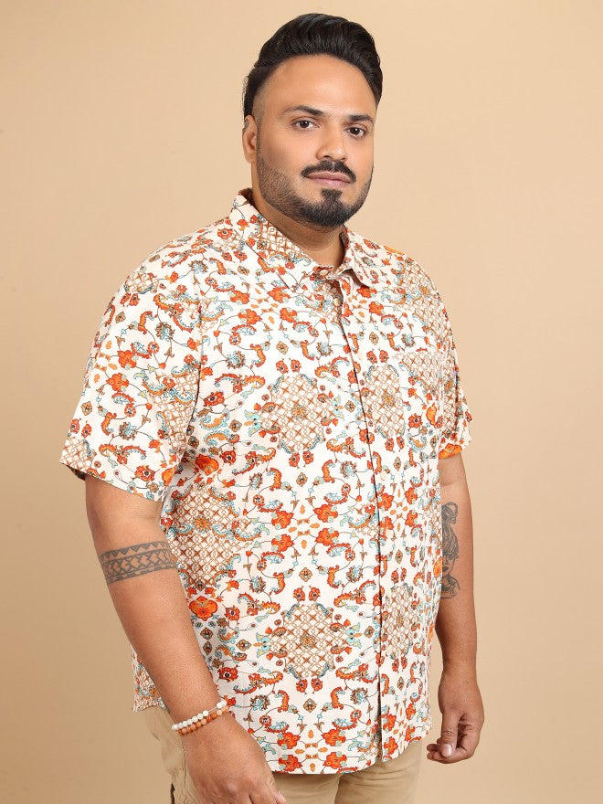 Xtra Ordinary By Highlander Men Beige/Rust Printed Regular Fit Plus Size Casual Shirt - Beige - Image 6