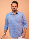 Highlander Men Blue Striped Regular Fit Casual Shirt - Blue - Image 1
