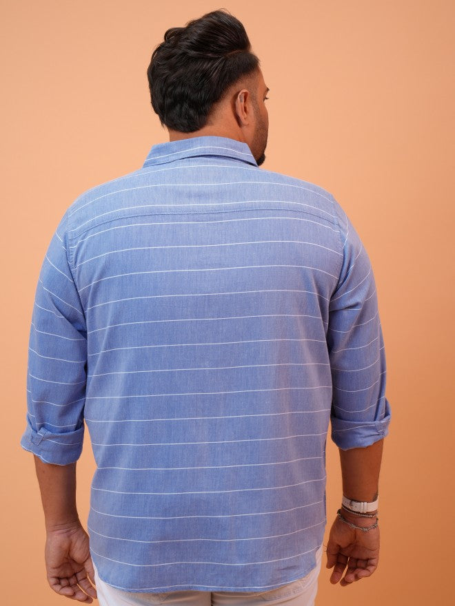 Highlander Men Blue Striped Regular Fit Casual Shirt - Blue - Image 3