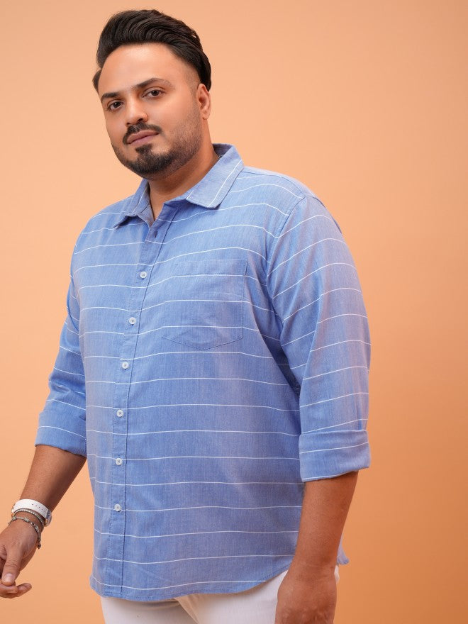 Highlander Men Blue Striped Regular Fit Casual Shirt - Blue - Image 4