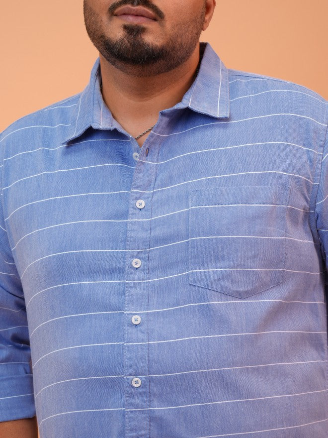 Highlander Men Blue Striped Regular Fit Casual Shirt - Blue - Image 5