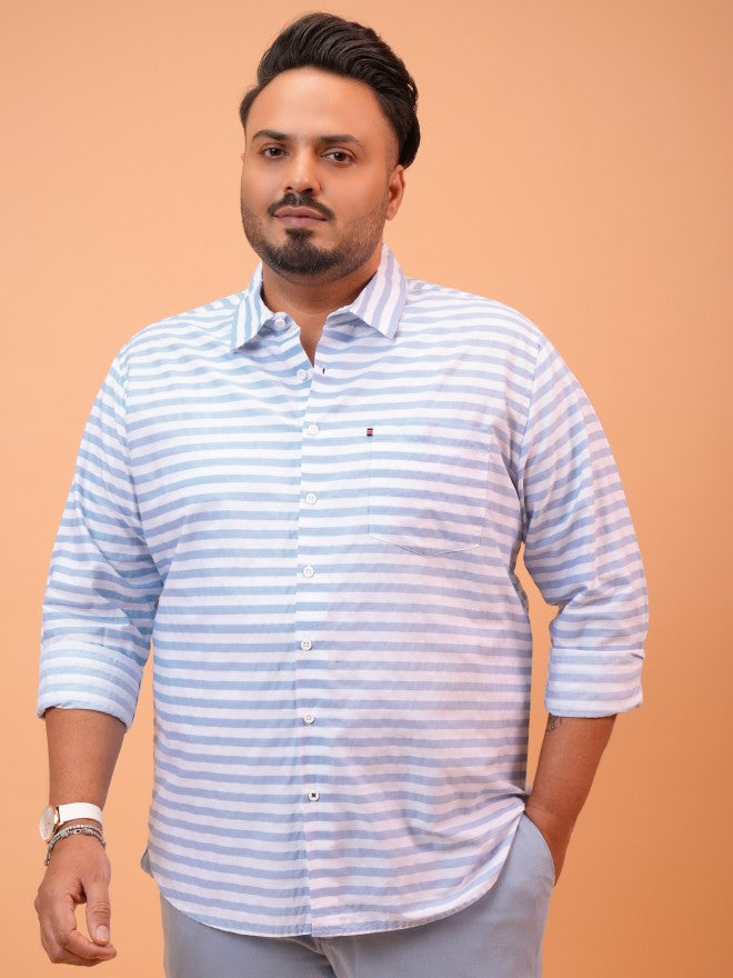 Highlander Men White Striped Regular Fit Casual Shirt - White - Image 1