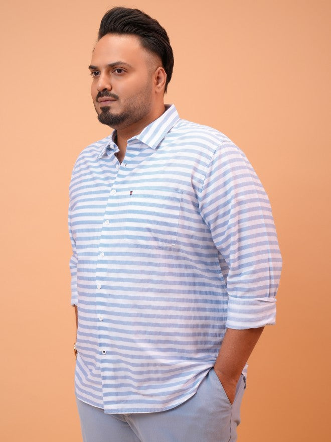 Highlander Men White Striped Regular Fit Casual Shirt - White - Image 4