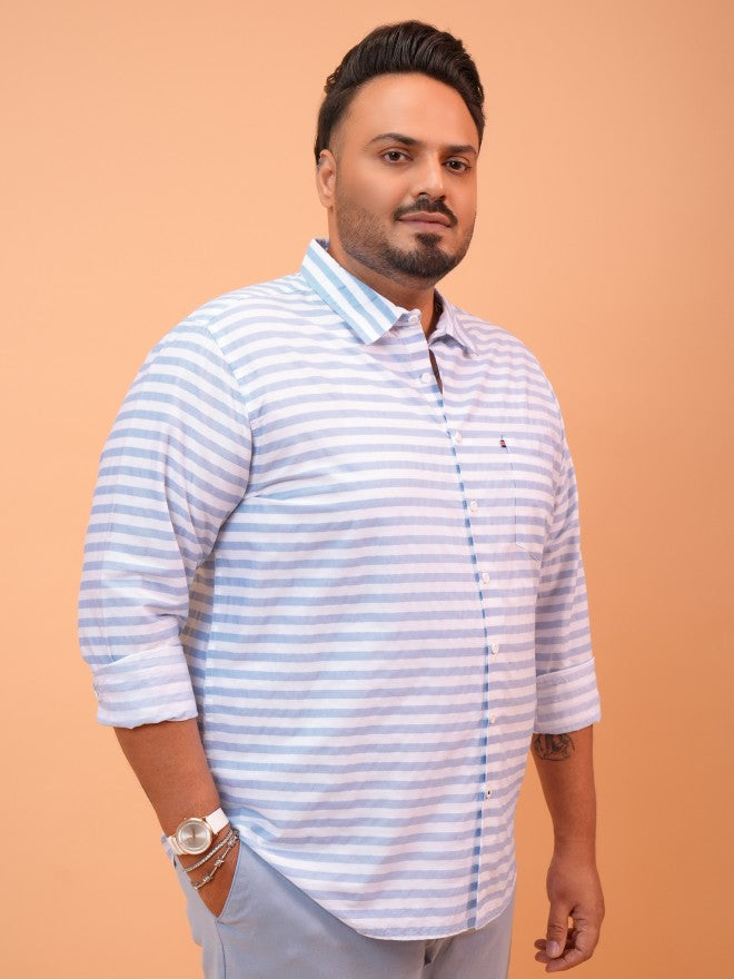 Highlander Men White Striped Regular Fit Casual Shirt - White - Image 6