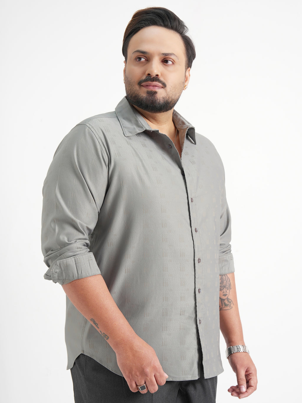 Xtra Ordinary By Highlander Men Grey Checked Slim Fit Casual Shirt - Grey - Image 6